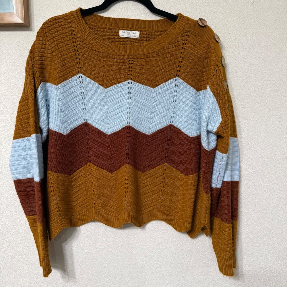 Full Circle Trends Womens XL Chevron Knit Sweater Mustard Blue Rust J4F1126S